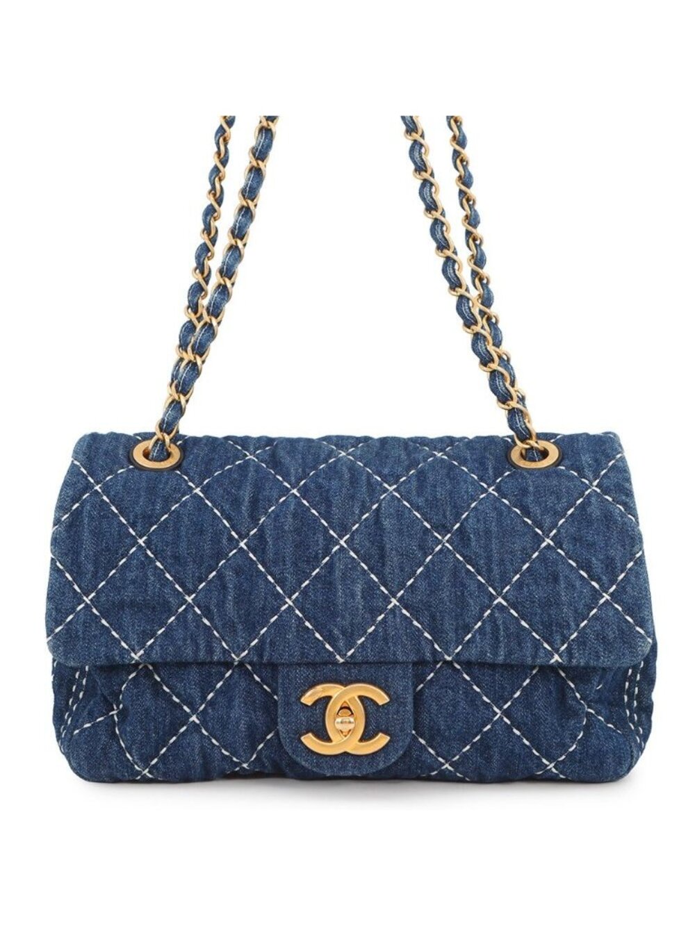 Chanel Chain Shoulder Bag CC Logo Quilted Single Flap Denim